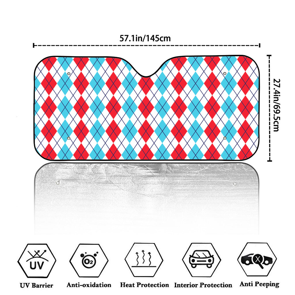 Red And Blue Argyle Pattern Print Car Windshield Sun Shade