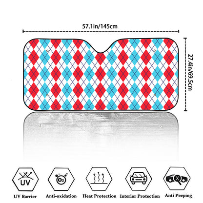 Red And Blue Argyle Pattern Print Car Windshield Sun Shade