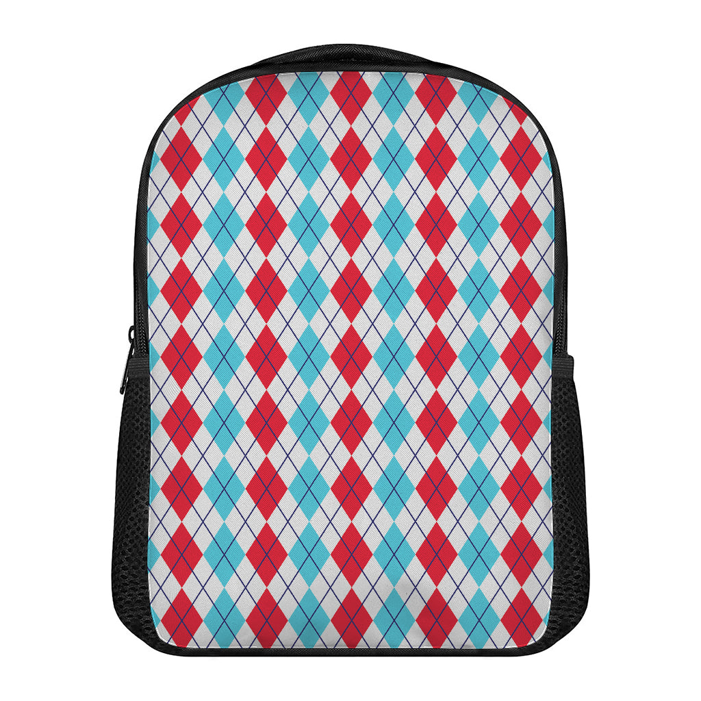 Red And Blue Argyle Pattern Print Casual Backpack