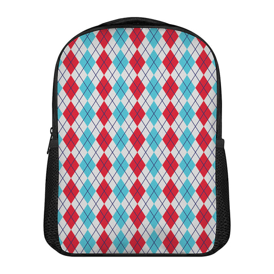 Red And Blue Argyle Pattern Print Casual Backpack