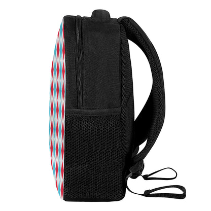 Red And Blue Argyle Pattern Print Casual Backpack