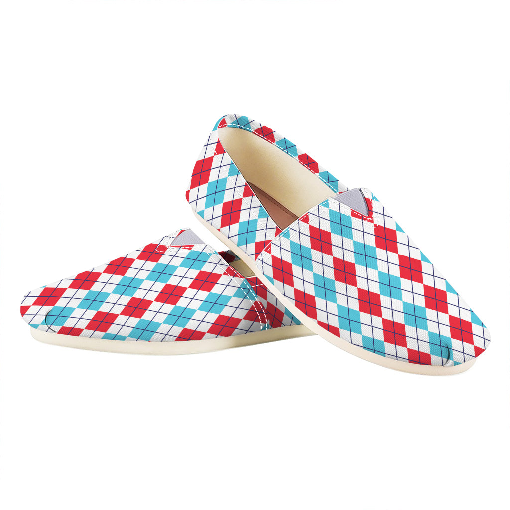 Red And Blue Argyle Pattern Print Casual Shoes