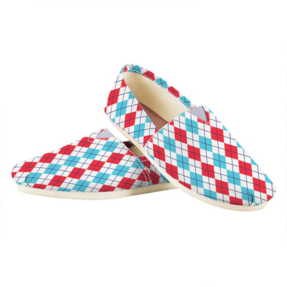 Red And Blue Argyle Pattern Print Casual Shoes