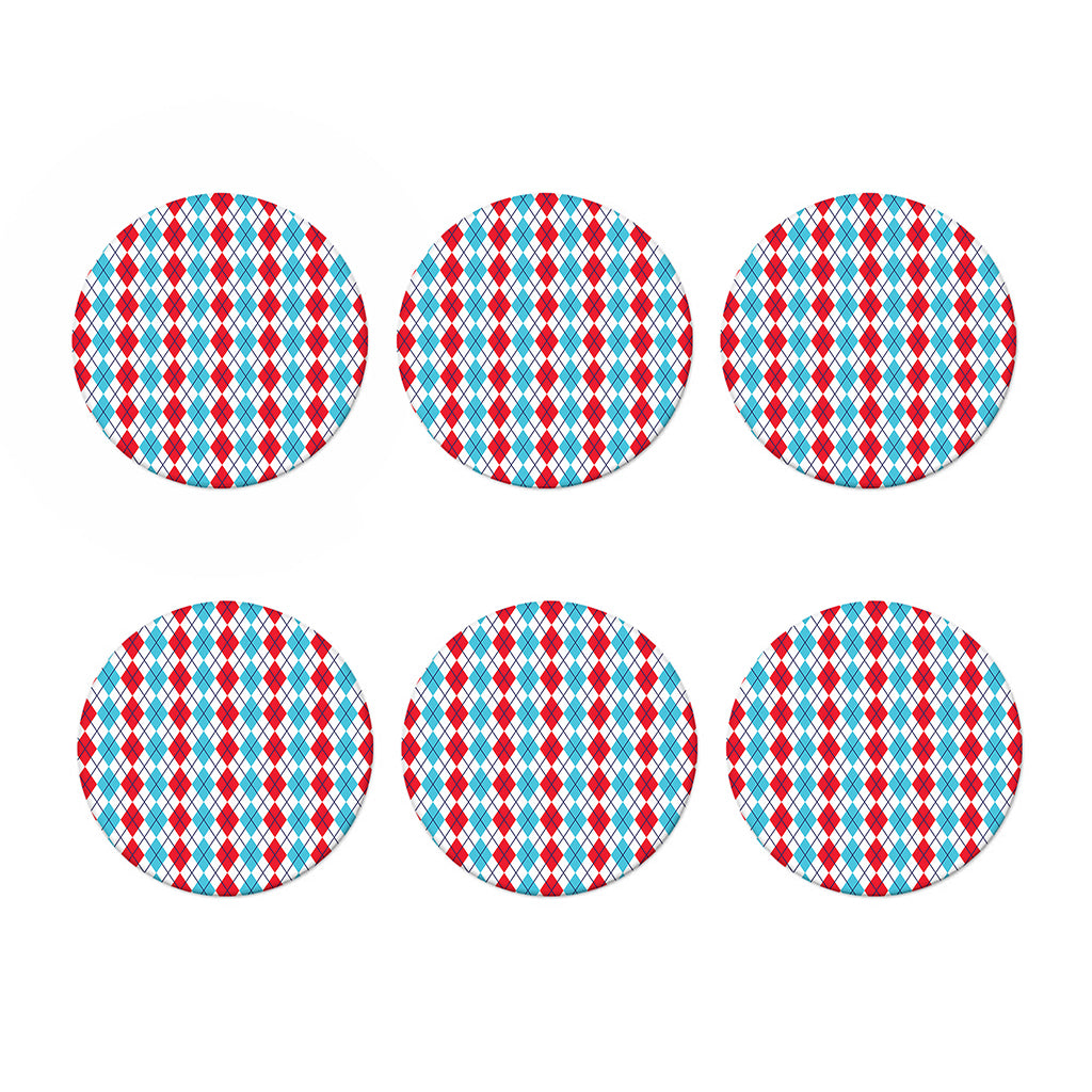 Red And Blue Argyle Pattern Print Coaster Set