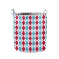 Red And Blue Argyle Pattern Print Collapsible Laundry Basket