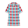 Red And Blue Argyle Pattern Print Cotton Hawaiian Shirt