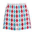 Red And Blue Argyle Pattern Print Cotton Shorts