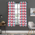 Red And Blue Argyle Pattern Print Grommet Curtain Panels