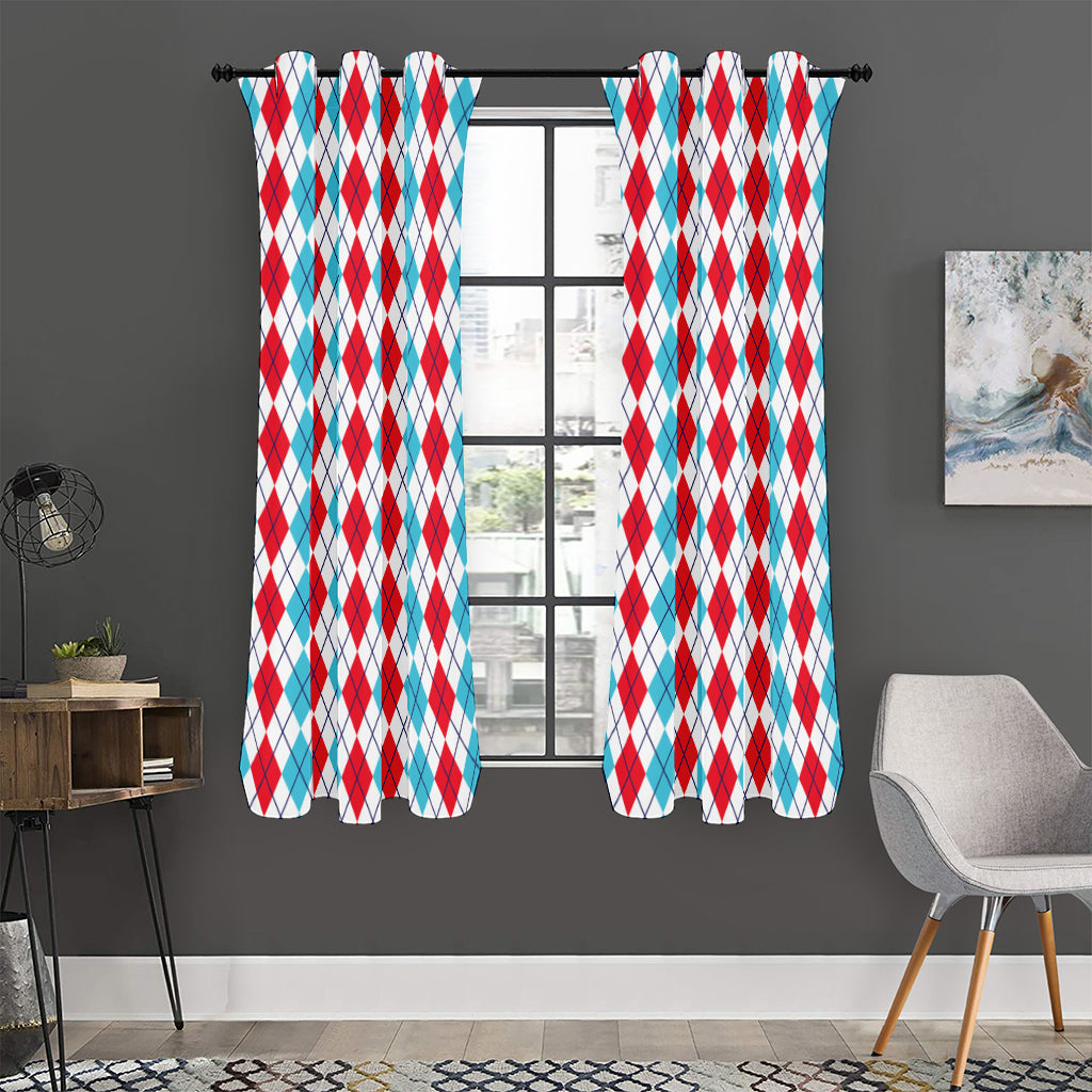 Red And Blue Argyle Pattern Print Curtain