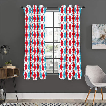 Red And Blue Argyle Pattern Print Curtain