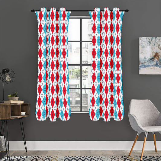 Red And Blue Argyle Pattern Print Curtain