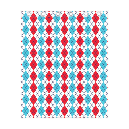 Red And Blue Argyle Pattern Print Curtain