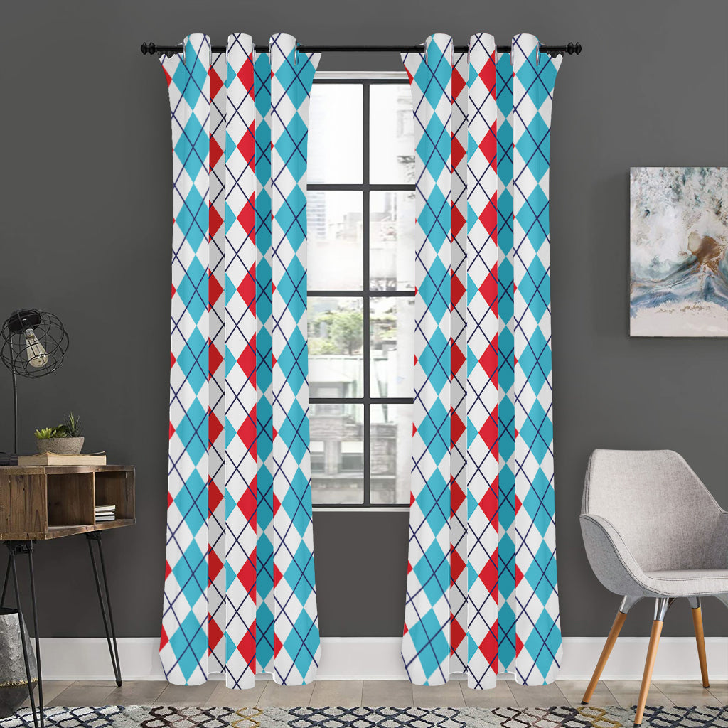 Red And Blue Argyle Pattern Print Curtain