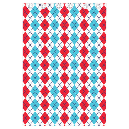 Red And Blue Argyle Pattern Print Curtain
