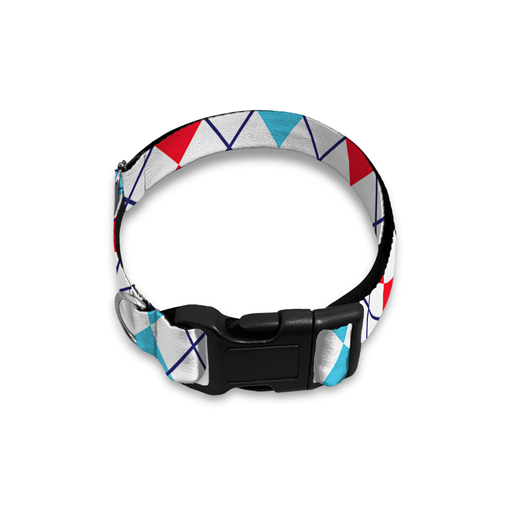 Red And Blue Argyle Pattern Print Dog Collar