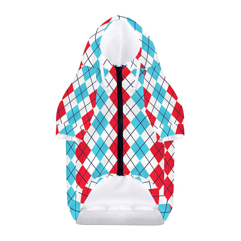 Red And Blue Argyle Pattern Print Dog Zip Up Hoodie