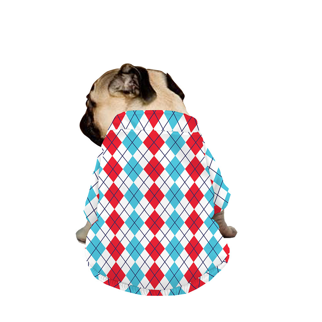 Red And Blue Argyle Pattern Print Dog Zip Up Jacket
