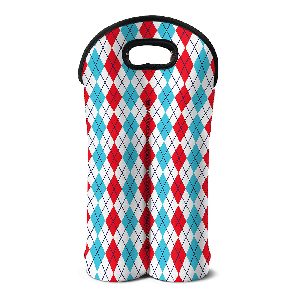 Red And Blue Argyle Pattern Print Double Neoprene Wine Tote