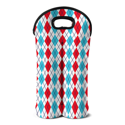 Red And Blue Argyle Pattern Print Double Neoprene Wine Tote
