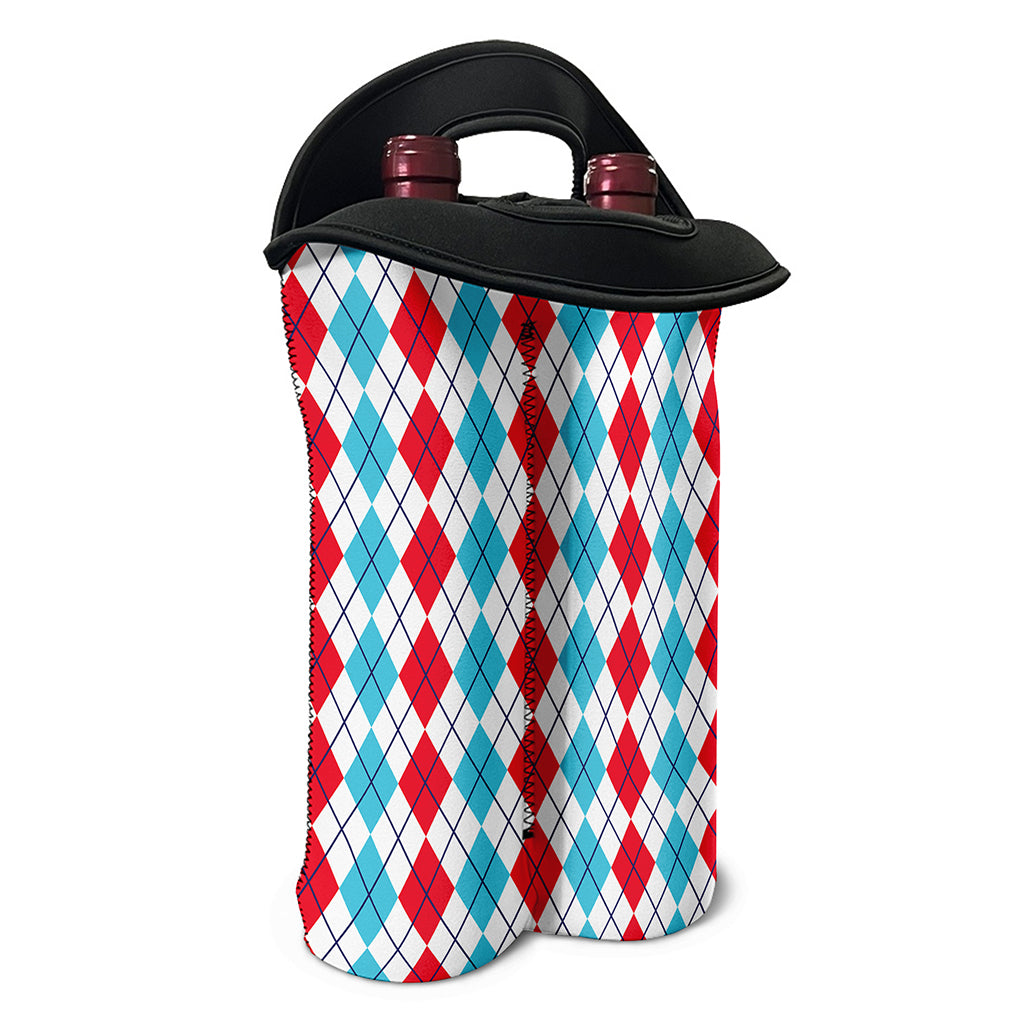 Red And Blue Argyle Pattern Print Double Neoprene Wine Tote