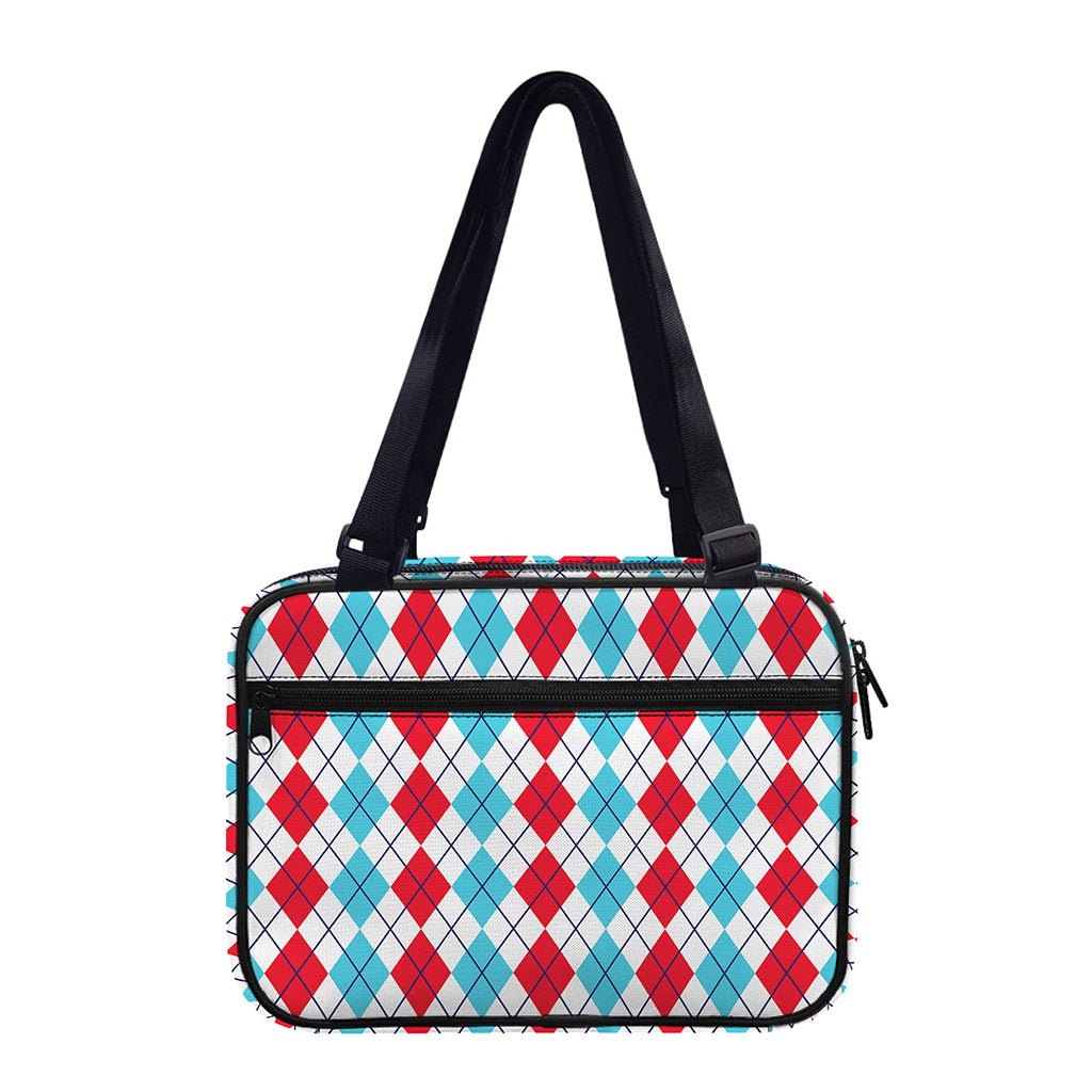 Red And Blue Argyle Pattern Print Double Strap Bible Bag