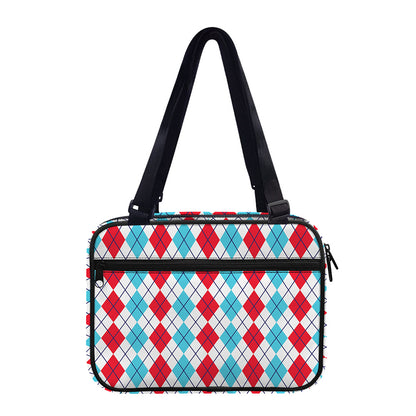 Red And Blue Argyle Pattern Print Double Strap Bible Bag