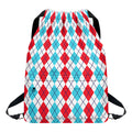 Red And Blue Argyle Pattern Print Drawstring Backpack