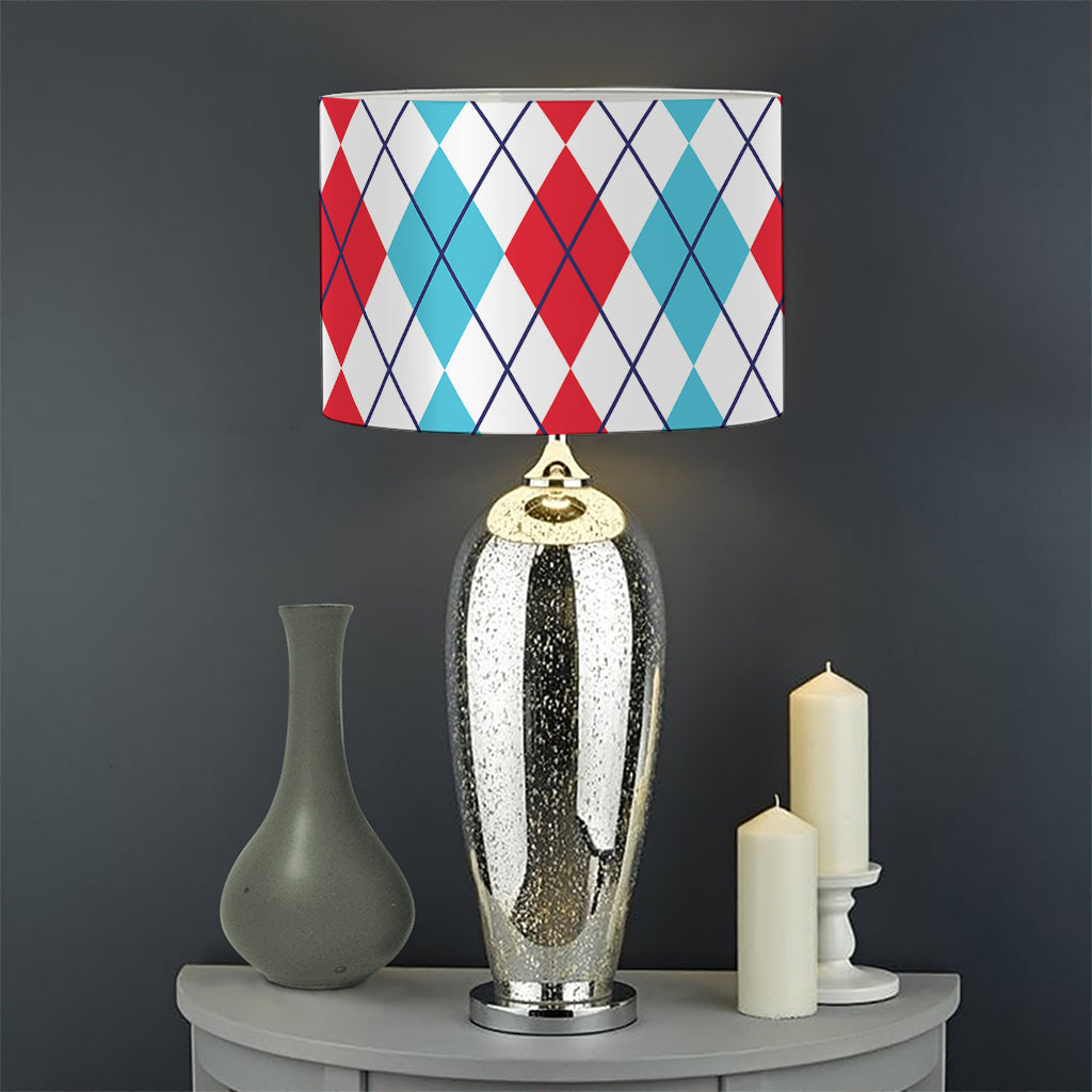 Red And Blue Argyle Pattern Print Drum Lamp Shade