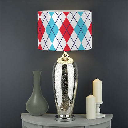 Red And Blue Argyle Pattern Print Drum Lamp Shade