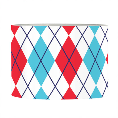Red And Blue Argyle Pattern Print Drum Lamp Shade