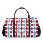 Red And Blue Argyle Pattern Print Duffle Bag