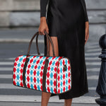 Red And Blue Argyle Pattern Print Duffle Bag