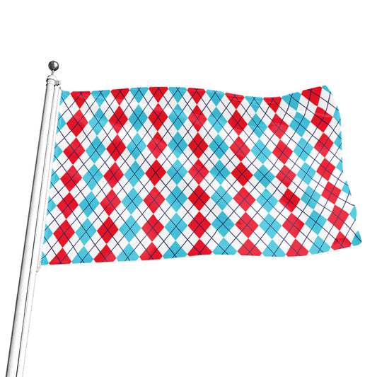 Red And Blue Argyle Pattern Print Flag