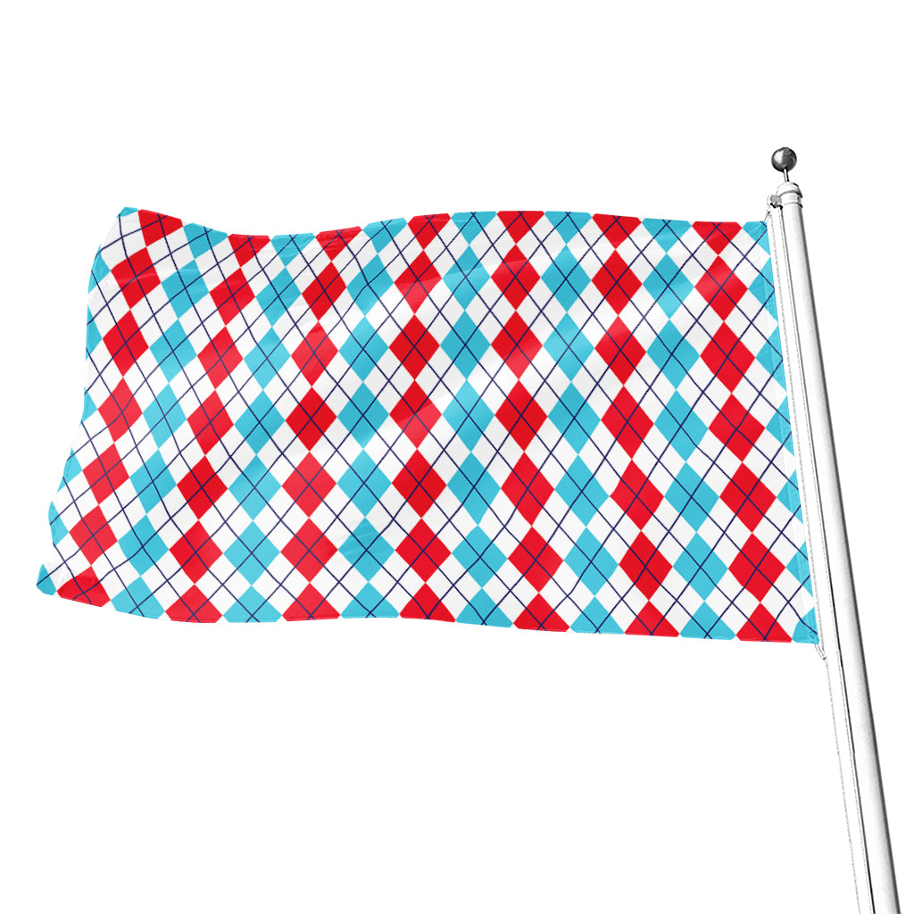 Red And Blue Argyle Pattern Print Flag