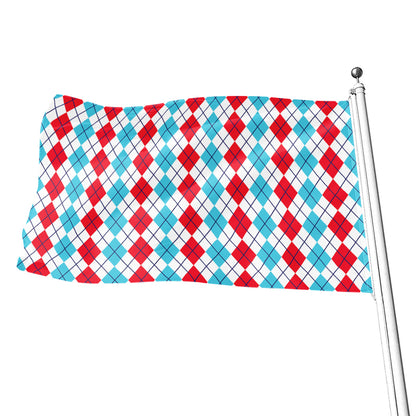 Red And Blue Argyle Pattern Print Flag