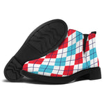 Red And Blue Argyle Pattern Print Flat Ankle Boots