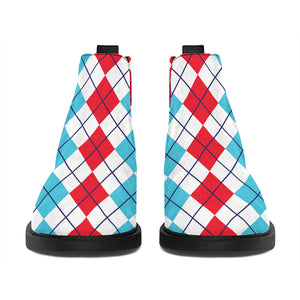 Red And Blue Argyle Pattern Print Flat Ankle Boots