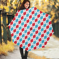 Red And Blue Argyle Pattern Print Foldable Umbrella