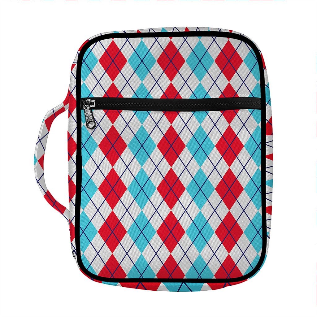 Red And Blue Argyle Pattern Print Front Pocket Bible Bag