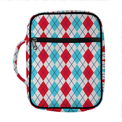 Red And Blue Argyle Pattern Print Front Pocket Bible Bag