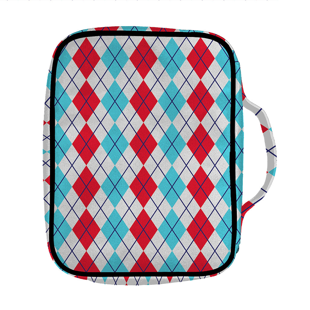 Red And Blue Argyle Pattern Print Front Pocket Bible Bag