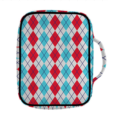 Red And Blue Argyle Pattern Print Front Pocket Bible Bag