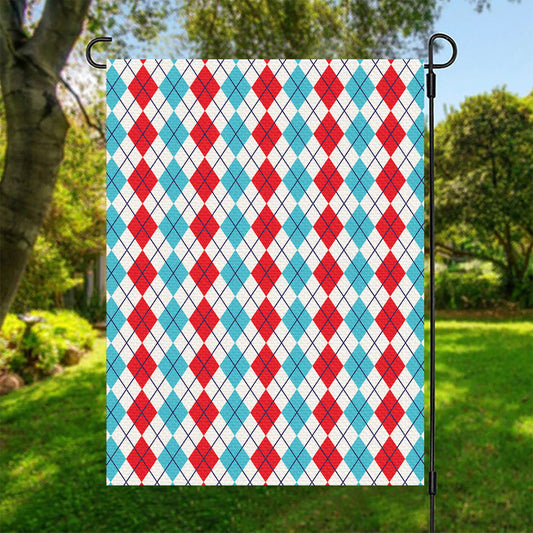Red And Blue Argyle Pattern Print Garden Flag