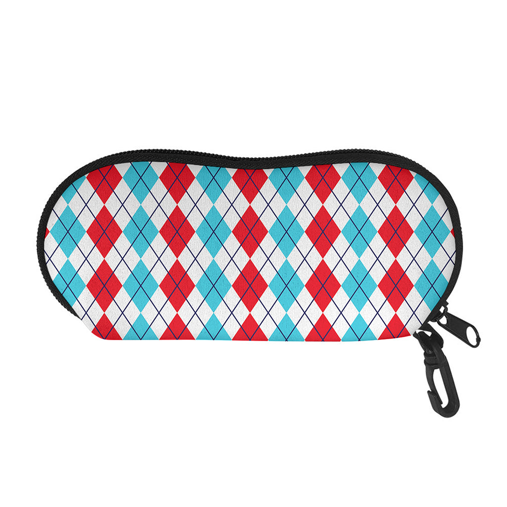Red And Blue Argyle Pattern Print Glasses Case
