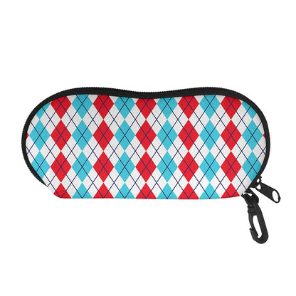 Red And Blue Argyle Pattern Print Glasses Case