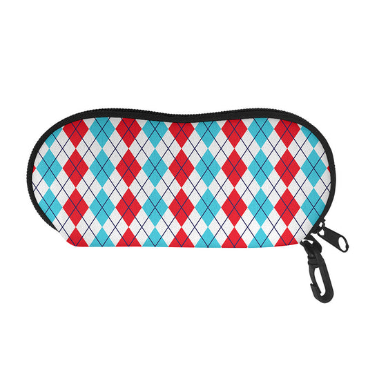 Red And Blue Argyle Pattern Print Glasses Case