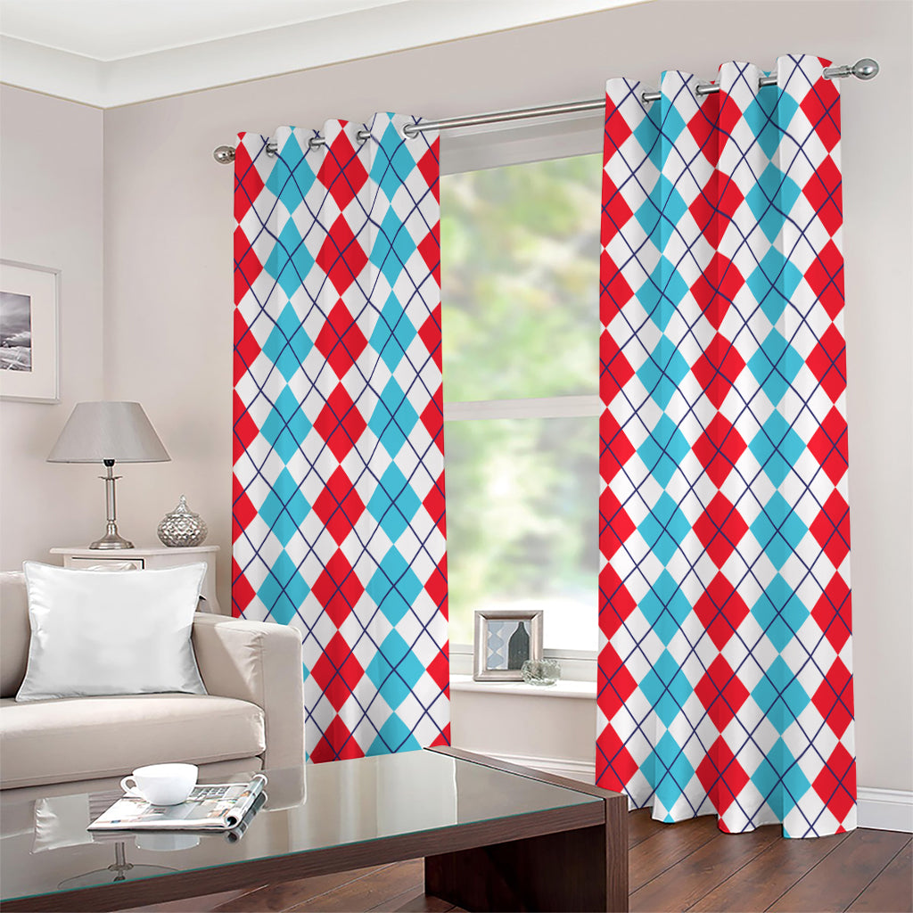 Red And Blue Argyle Pattern Print Grommet Curtains