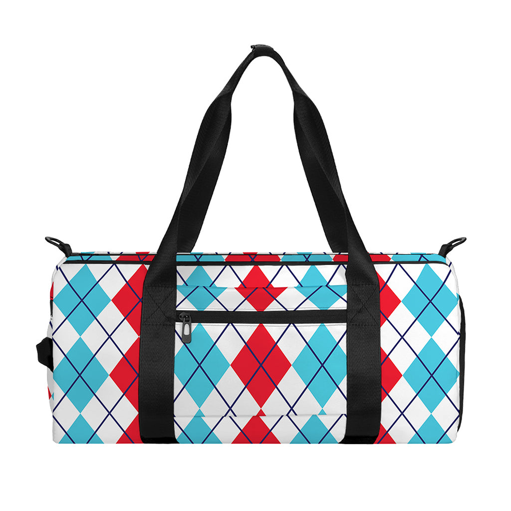 Red And Blue Argyle Pattern Print Gym Bag