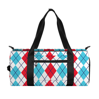 Red And Blue Argyle Pattern Print Gym Bag