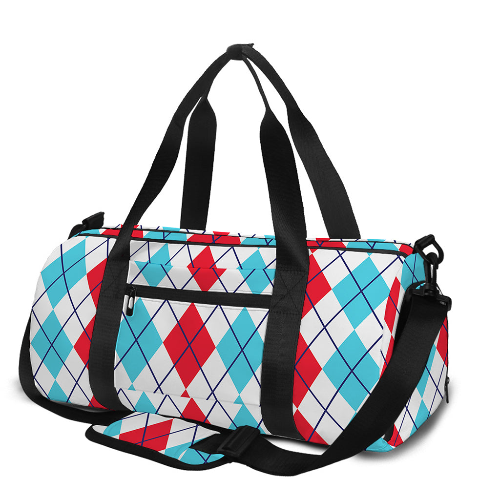 Red And Blue Argyle Pattern Print Gym Bag